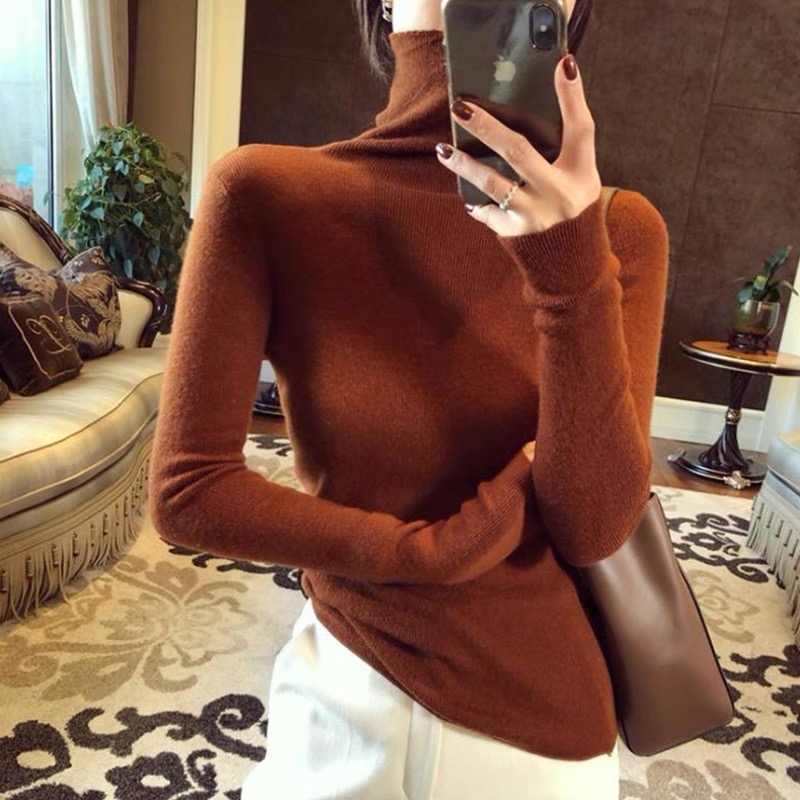 Taro Purple Turtleneck Slim Wool Knit Sweater Women Fall Winter Pullover - Image 4