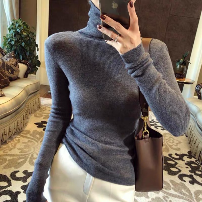 Taro Purple Turtleneck Slim Wool Knit Sweater Women Fall Winter Pullover - Image 5