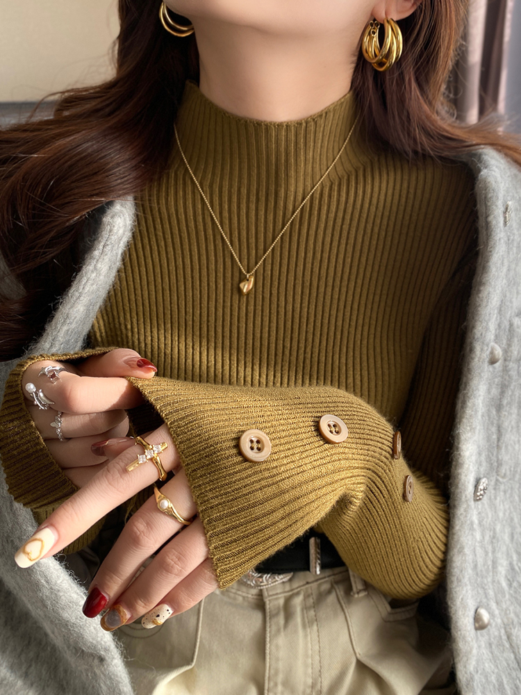 Women's Half Turtleneck Black Knit Base Layer Top Fall Winter Slimming Long Sleeve Pullover Sweater - Image 4