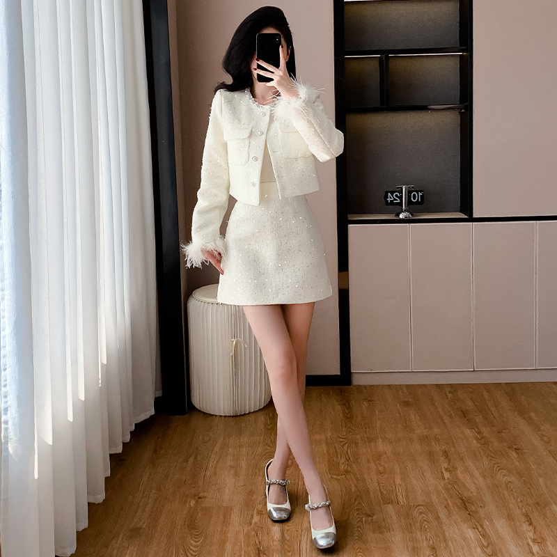 Chic Tweed Feather Two-Piece Set for Women Fall 2026 - Image 2
