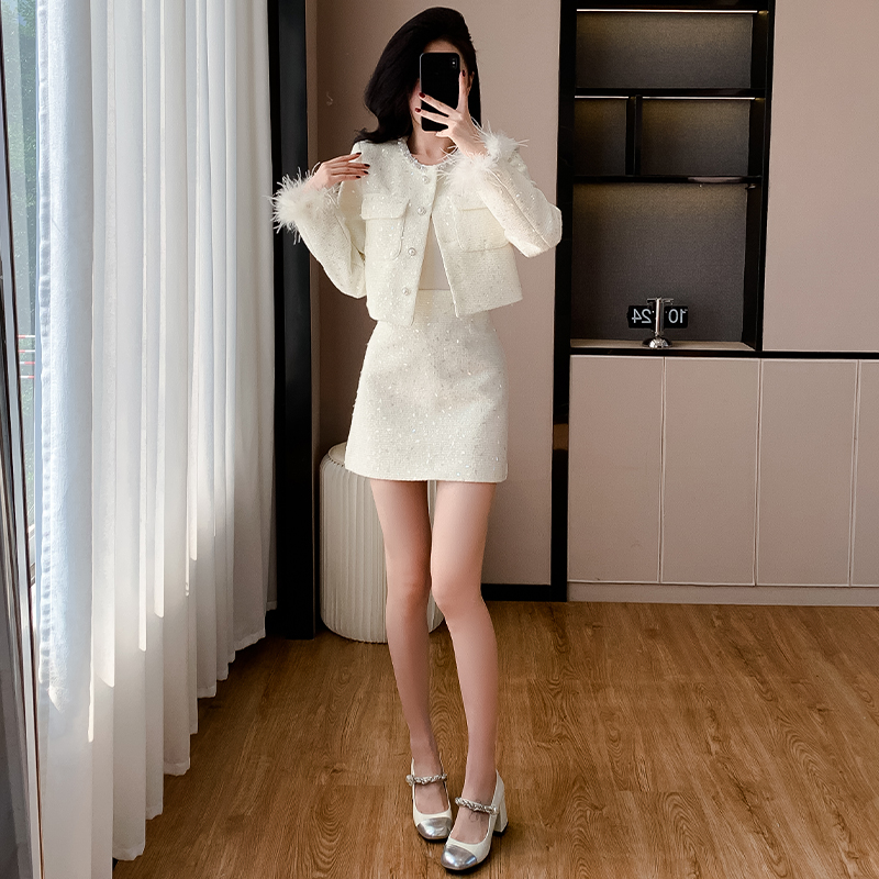Chic Tweed Feather Two-Piece Set for Women Fall 2026 - Image 3