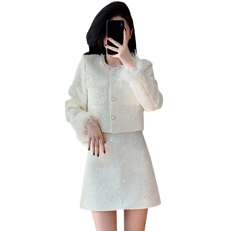 Chic Tweed Feather Two-Piece Set for Women Fall 2026 - Image 5