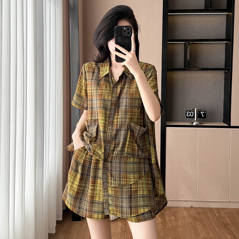 Women's Summer Two-Piece Short Sleeve Top and Shorts Set Plus Size - Image 2
