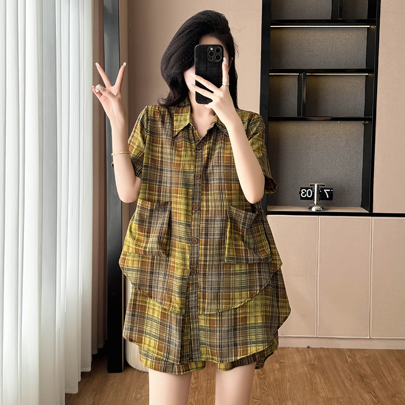 Women's Summer Two-Piece Short Sleeve Top and Shorts Set Plus Size - Image 3
