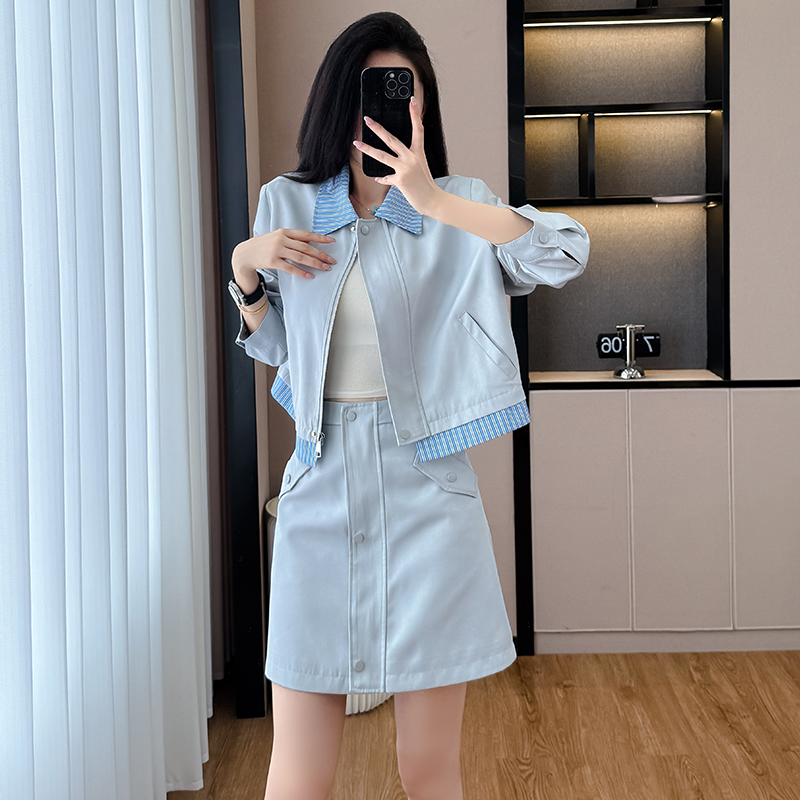 Light Blue Preppy Two-Piece Skirt Set Korean Style Slimming - Style ae22a1 - Image 3