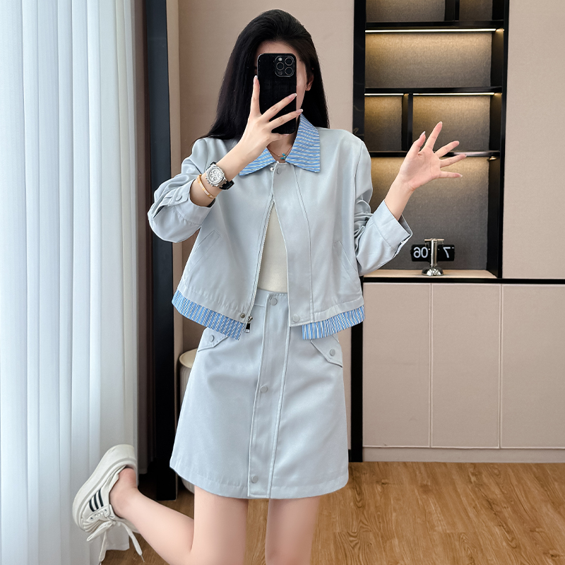 Light Blue Preppy Two-Piece Skirt Set Korean Style Slimming - Style ae22a1 - Image 4