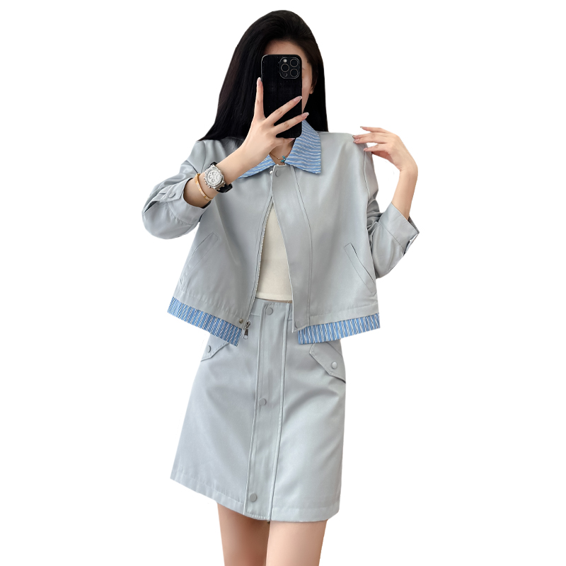Light Blue Preppy Two-Piece Skirt Set Korean Style Slimming - Style ae22a1 - Image 5