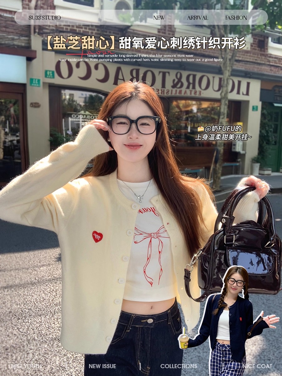 Women's Love Heart Knit Cardigan Sweater 2026 Loose Fit Long Sleeve - Image 2