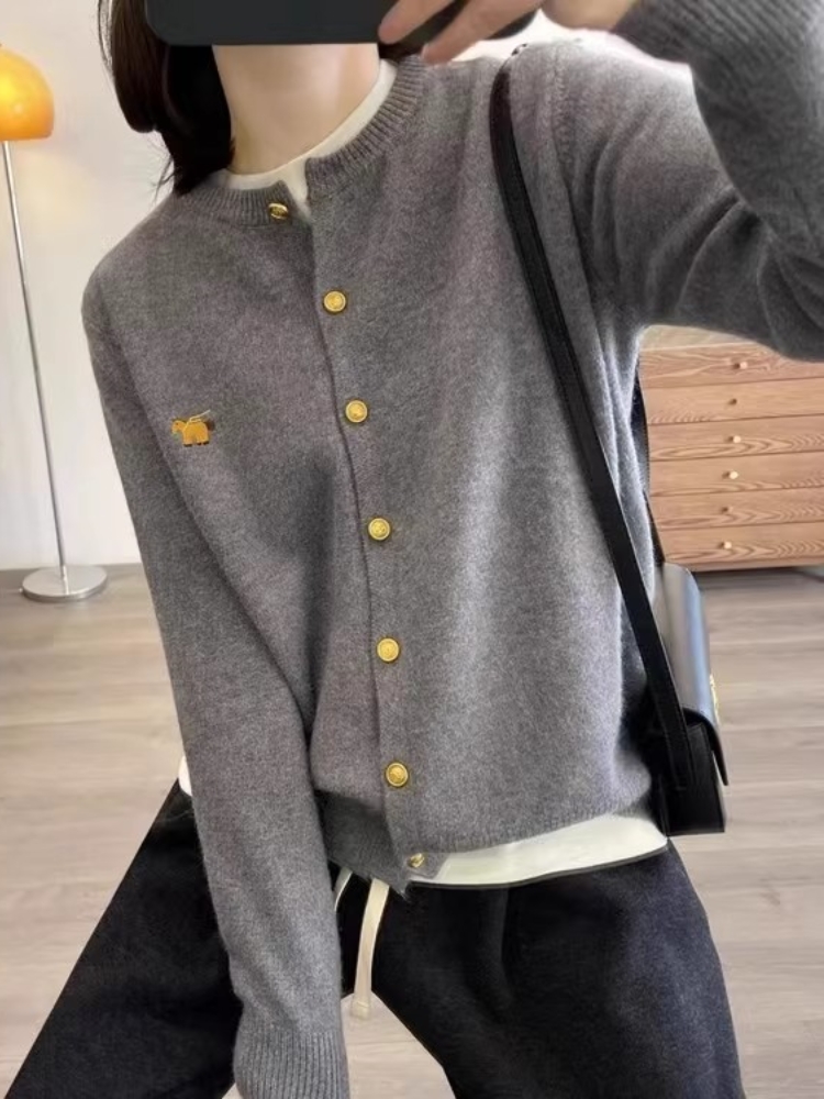 Women's Cropped Cardigan Sweater Round Neck Loose Korean Style Knit Outerwear
