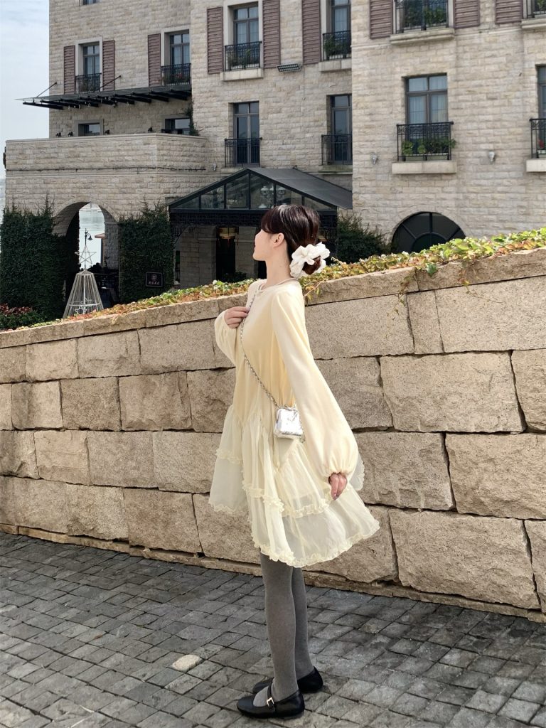 Sweet Puff Sleeve Two-Piece Look A-Line Short Dress