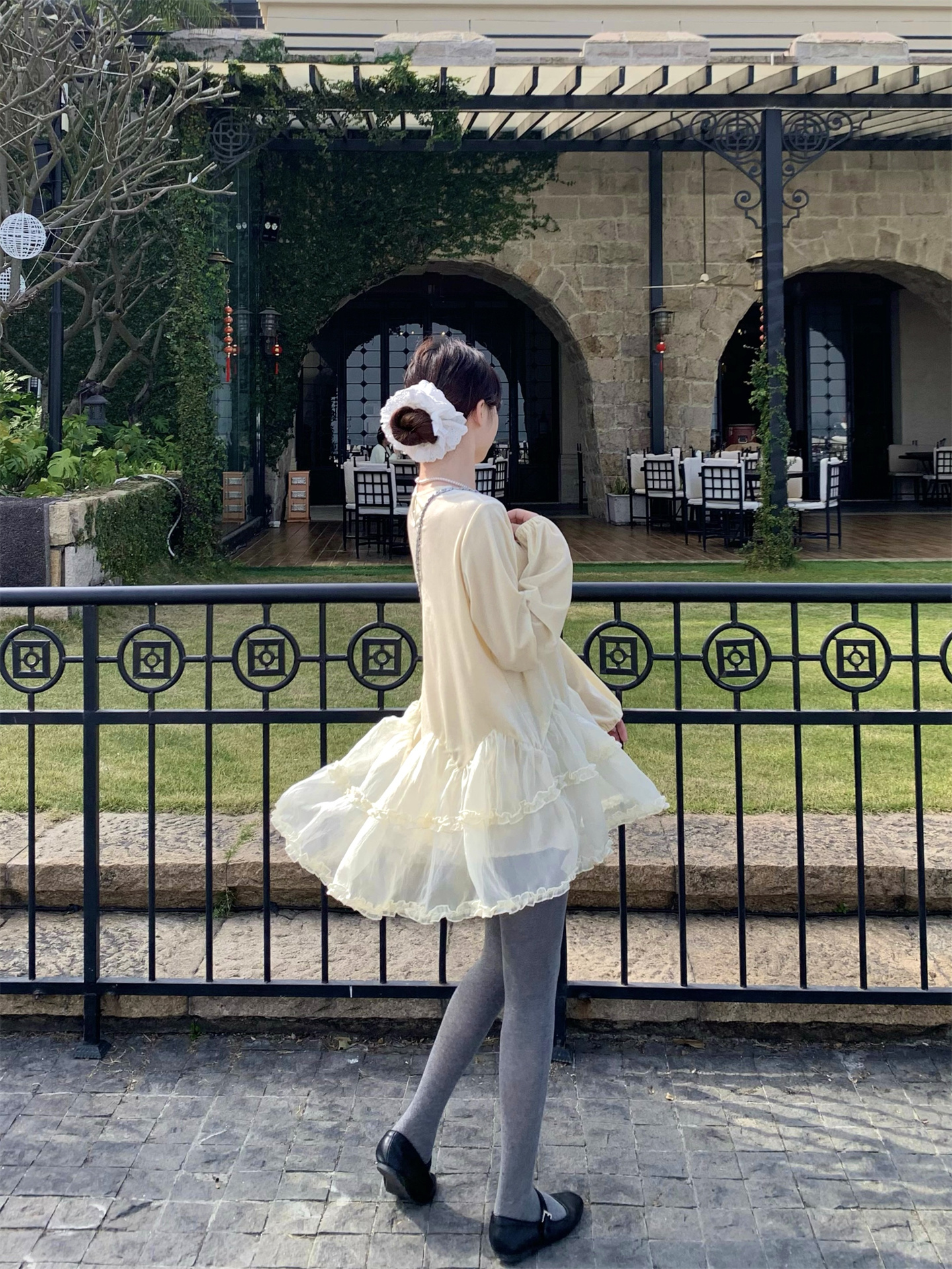 Sweet Puff Sleeve Two-Piece Look A-Line Short Dress - Image 2
