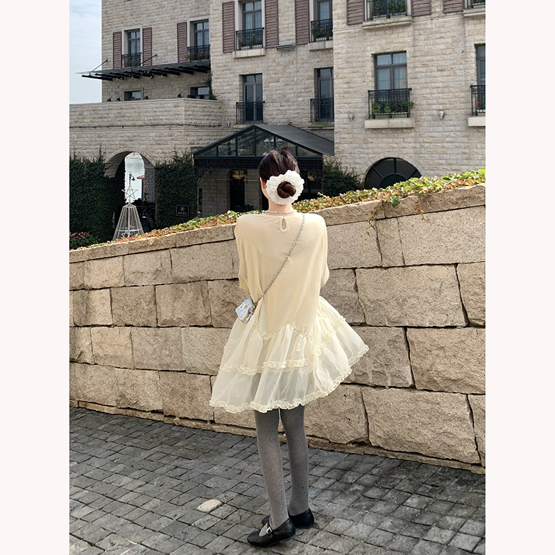 Sweet Puff Sleeve Two-Piece Look A-Line Short Dress - Image 5