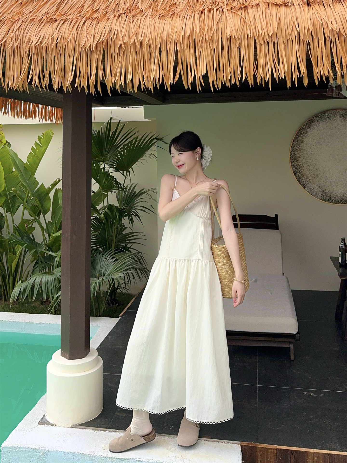 Sweet Vacation White V-Neck Lace Trim Cami Dress - Image 2