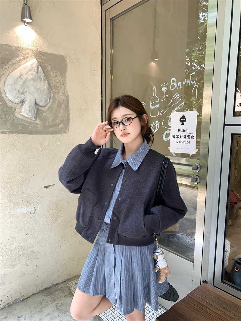Sweet Retro Vertical Striped Polo Collar Shirt Dress - Image 4