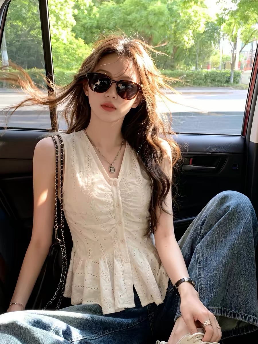 Light Blue Drawstring Long Sleeve Shirt for Women 2026 Summer New Style