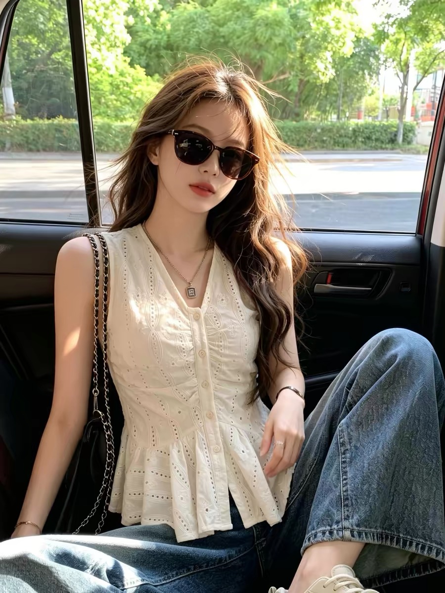 Light Blue Drawstring Long Sleeve Shirt for Women 2026 Summer New Style - Image 3