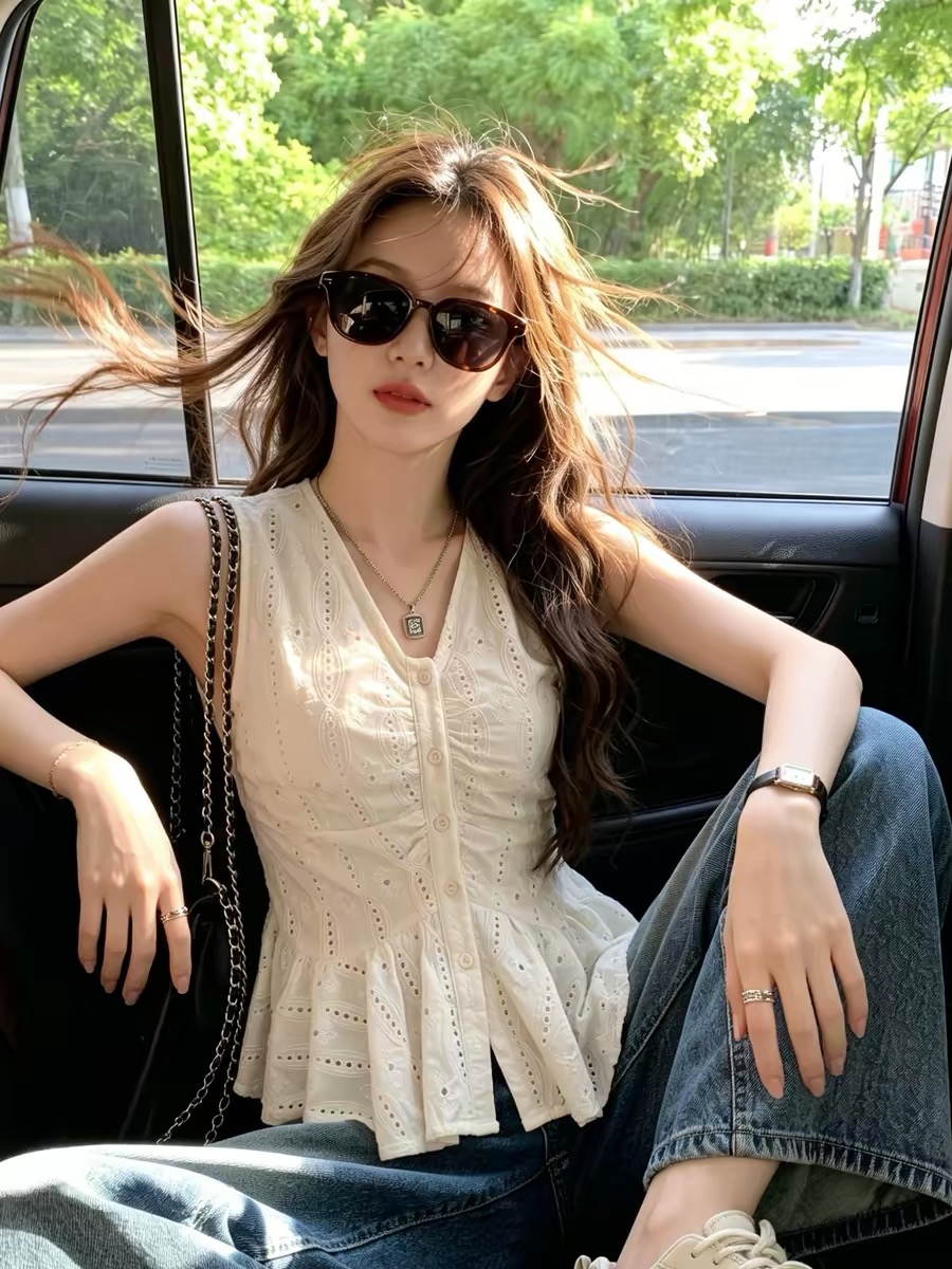 Light Blue Drawstring Long Sleeve Shirt for Women 2026 Summer New Style - Image 4
