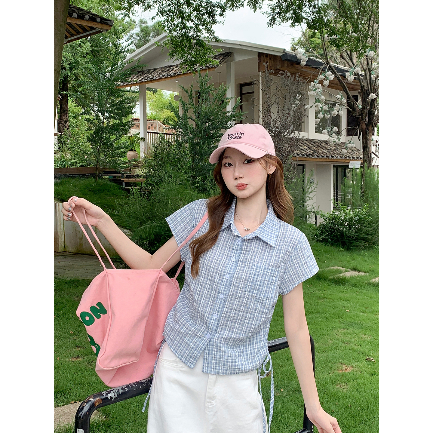 Women's Color Block Plaid Short Sleeve Shirt Summer 2026 Slim Fit Cropped Commuter Top - Image 3