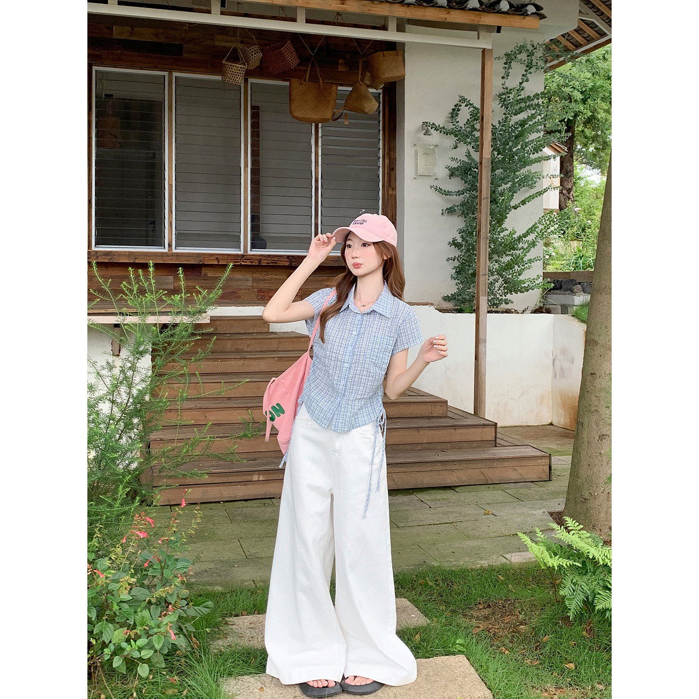 Women's Color Block Plaid Short Sleeve Shirt Summer 2026 Slim Fit Cropped Commuter Top - Image 4
