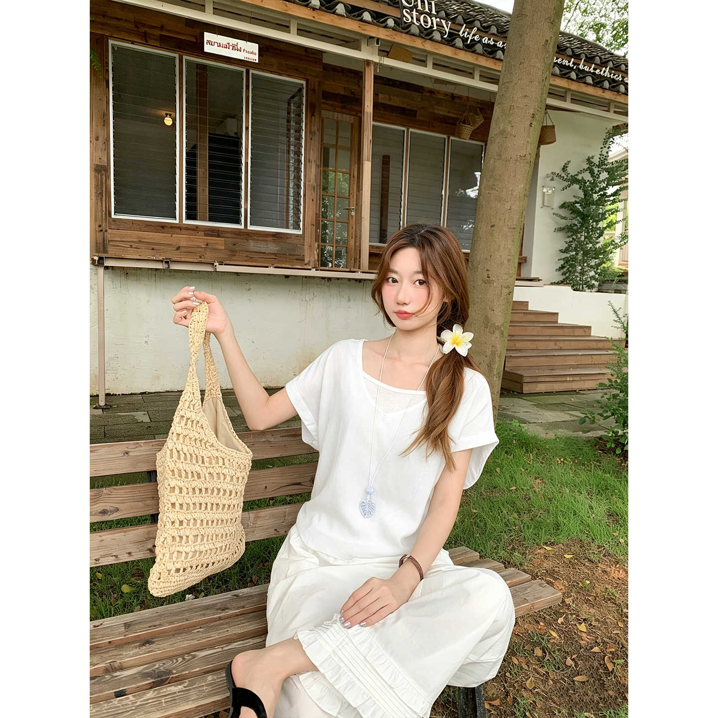 Women's Two-Layer Color-Block V-Neck Short-Sleeve Shirt Summer Korean Loose Fit - Image 3