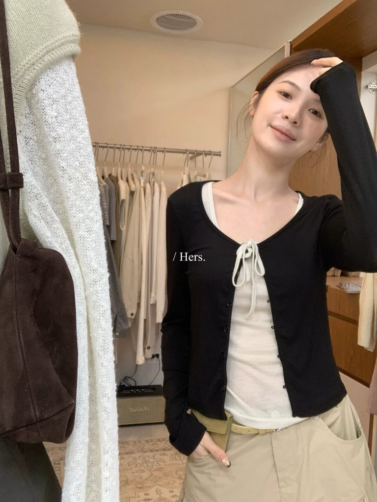 Women's Casual Two-Piece Set with Tie Top and Long Sleeve Cardigan Fall 2026