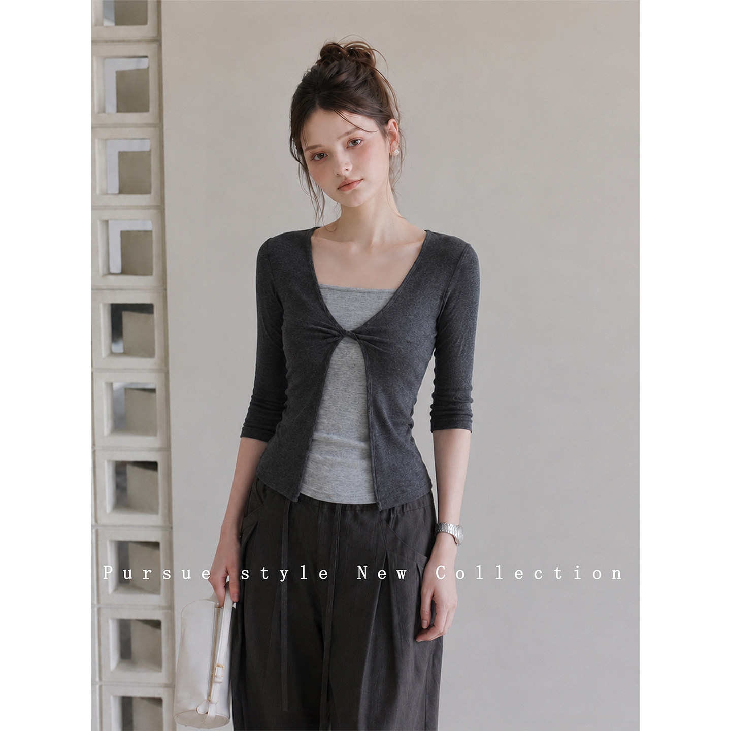 Women's Faux Two-Piece Slim Fit Mid Sleeve T-Shirt Summer Lightweight Top - Image 2