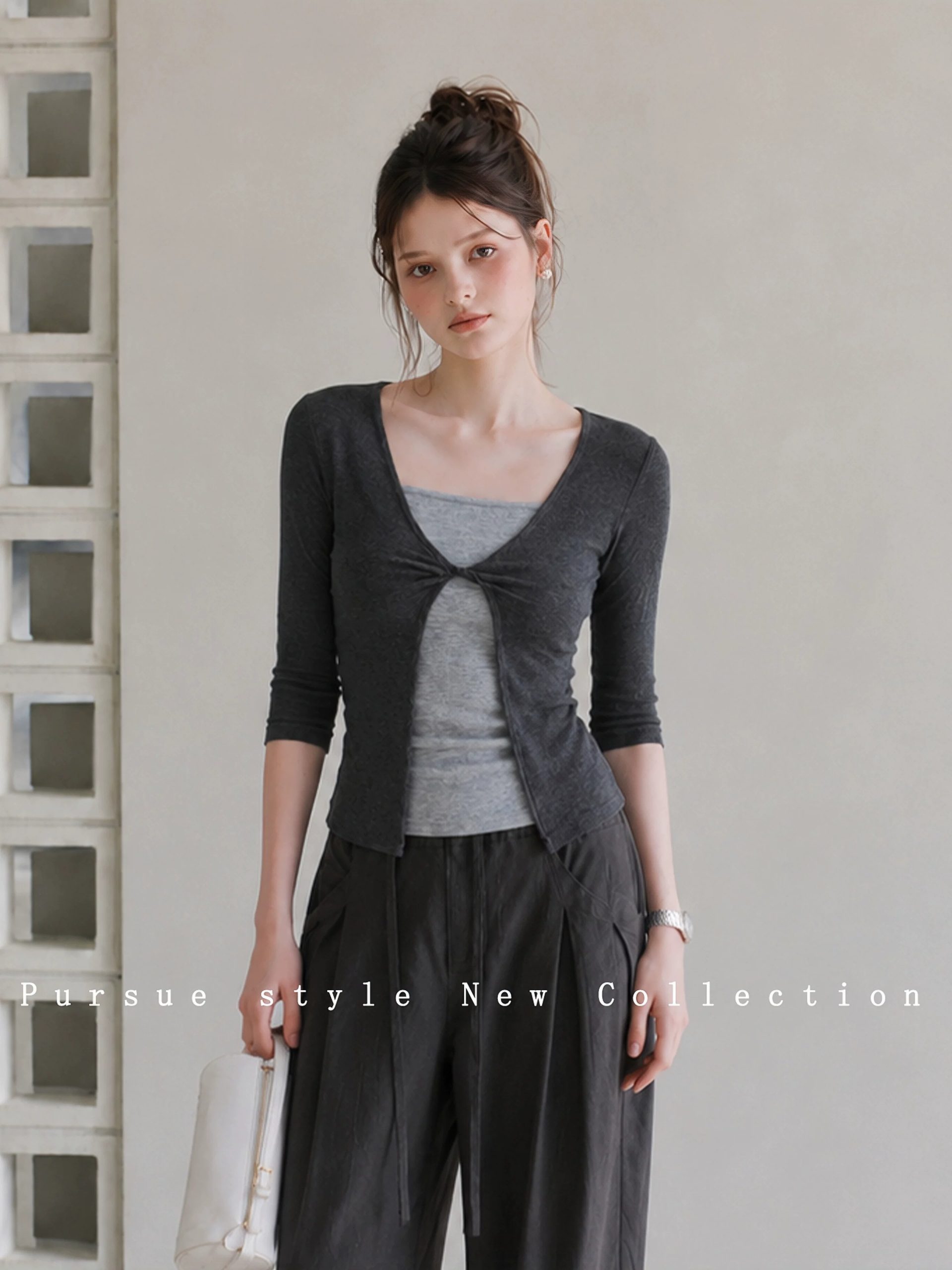 Women's Faux Two-Piece Slim Fit Mid Sleeve T-Shirt Summer Lightweight Top - Image 4