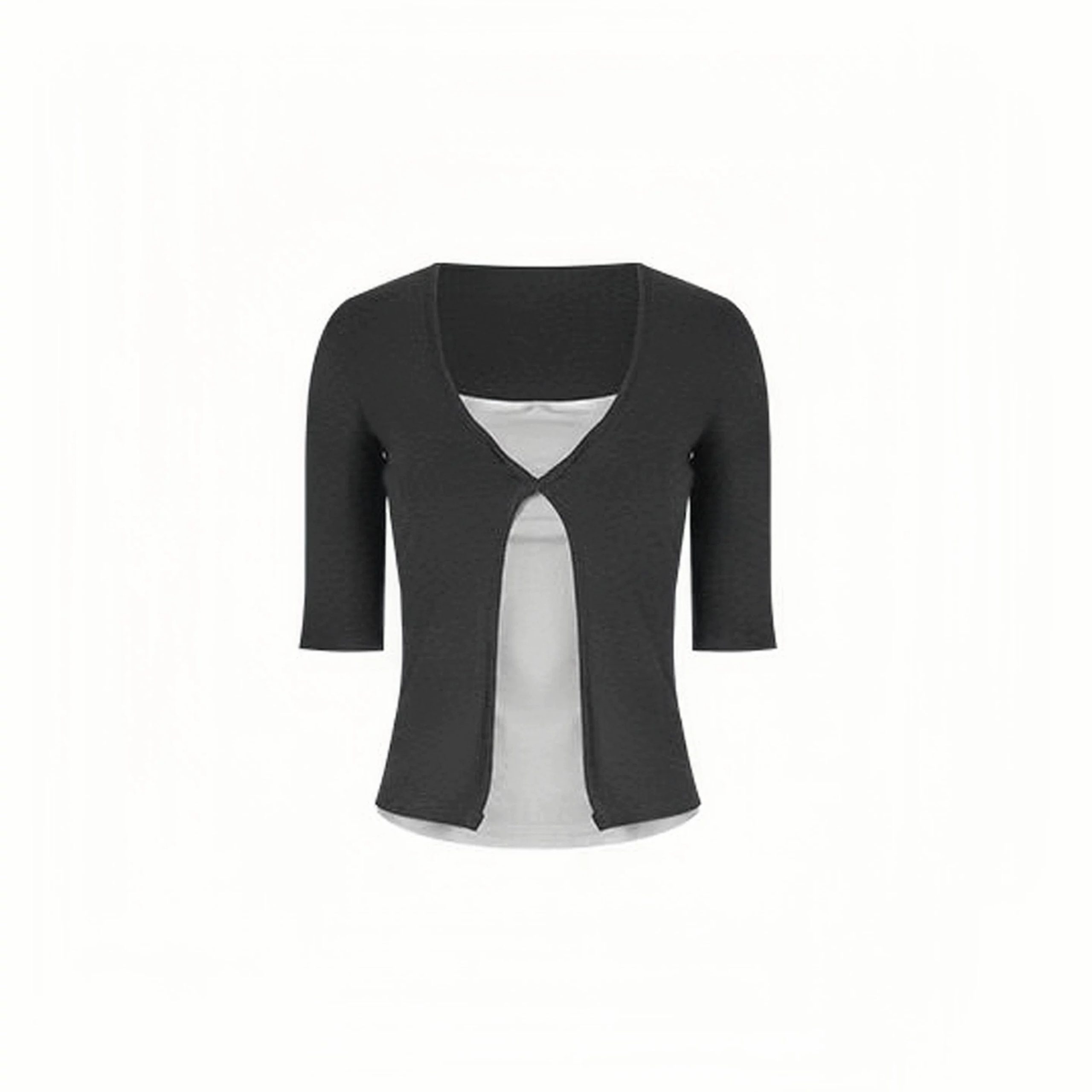 Women's Faux Two-Piece Slim Fit Mid Sleeve T-Shirt Summer Lightweight Top - Image 5