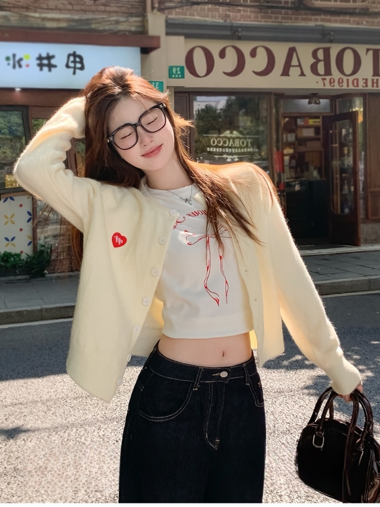 Women's Love Heart Knit Cardigan Sweater 2026 Loose Fit Long Sleeve