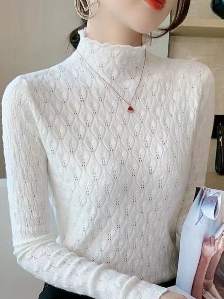 Half Turtleneck Knit Sweater Women's Long Sleeve Slim Fit Solid Color Base Layer