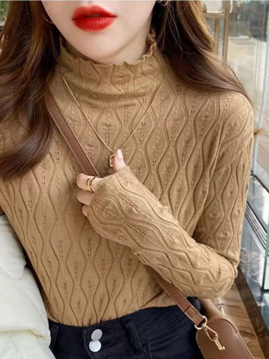 Half Turtleneck Knit Sweater Women's Long Sleeve Slim Fit Solid Color Base Layer - Image 2