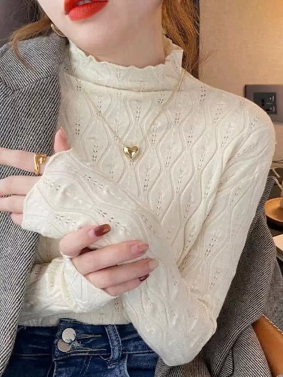 Half Turtleneck Knit Sweater Women's Long Sleeve Slim Fit Solid Color Base Layer - Image 4
