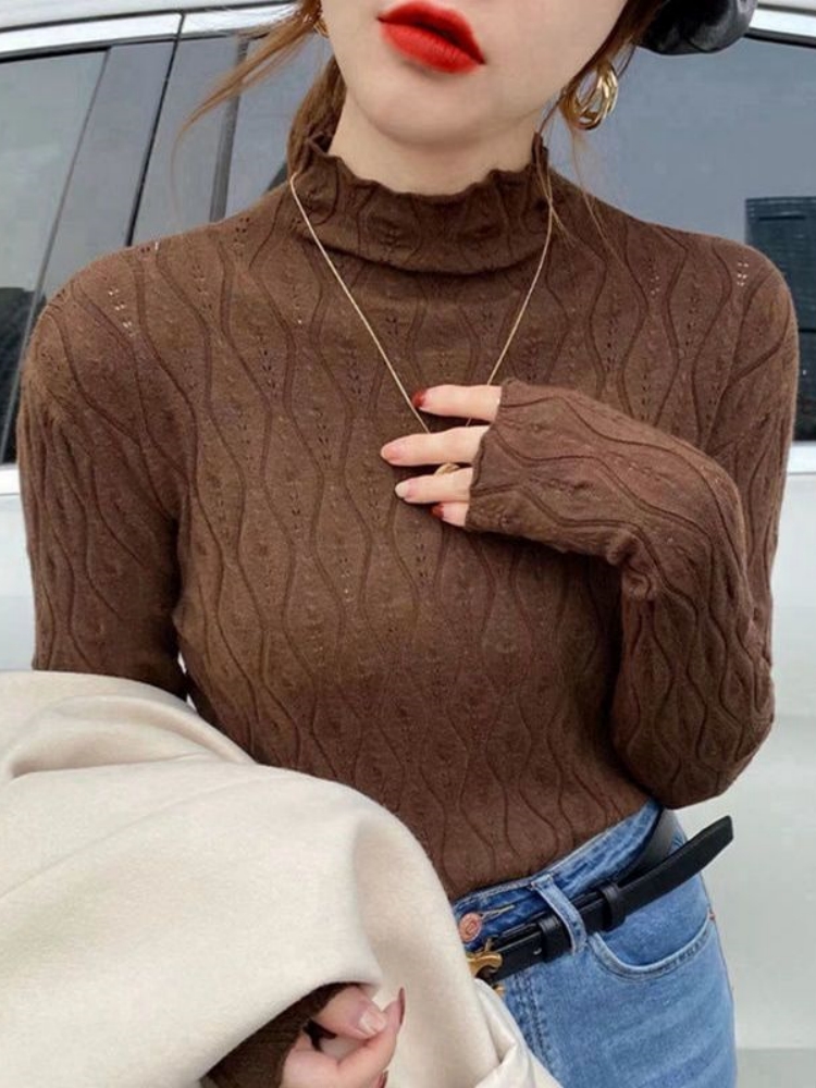 Half Turtleneck Knit Sweater Women's Long Sleeve Slim Fit Solid Color Base Layer - Image 3