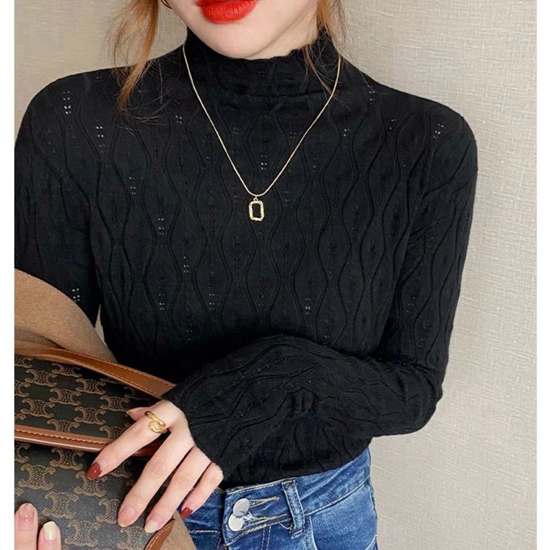 Half Turtleneck Knit Sweater Women's Long Sleeve Slim Fit Solid Color Base Layer - Image 5