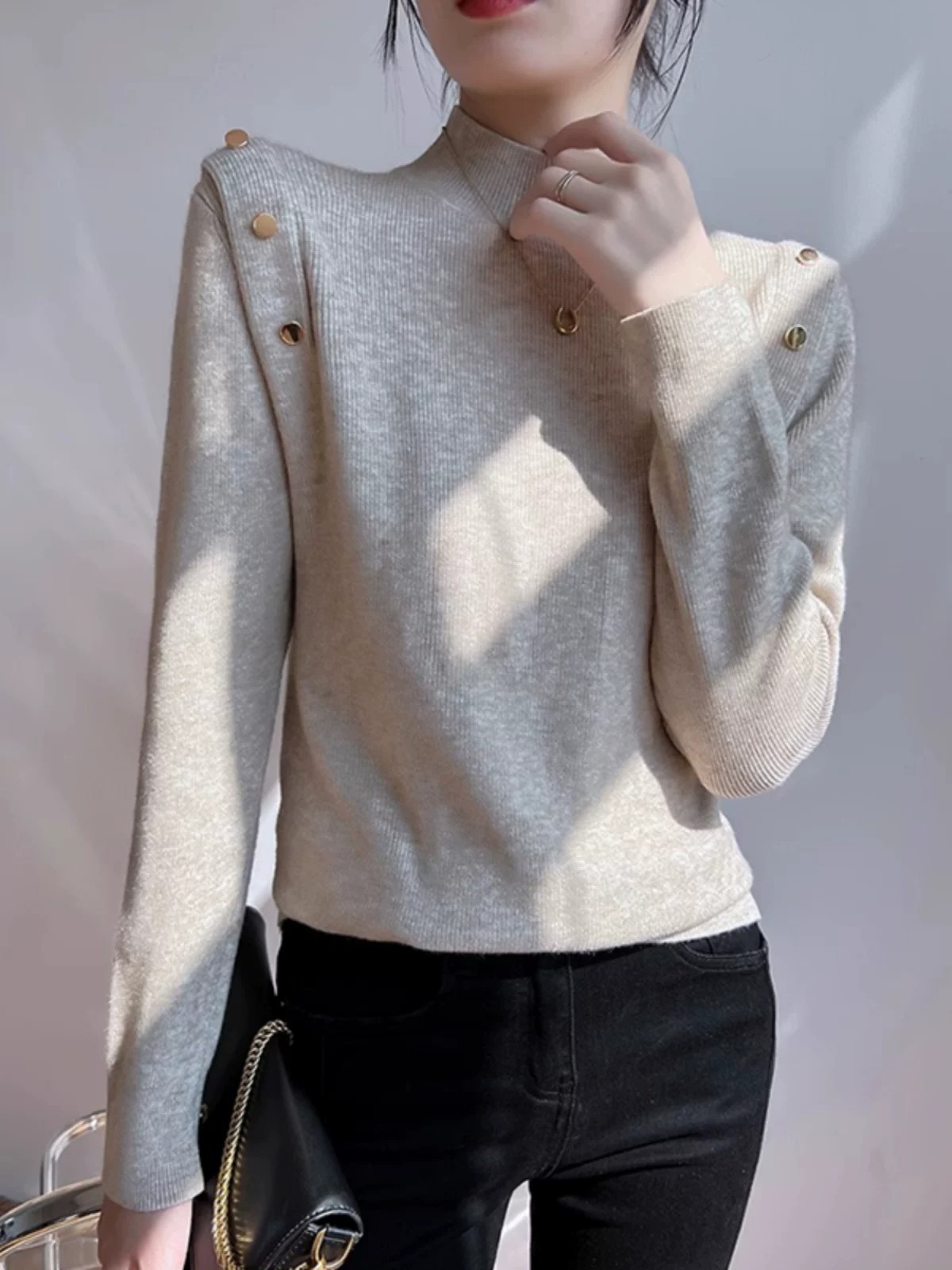 Women's Half Turtleneck Long Sleeve Knit Base Layer Sweater 2026 Winter Slim Fit - Image 3