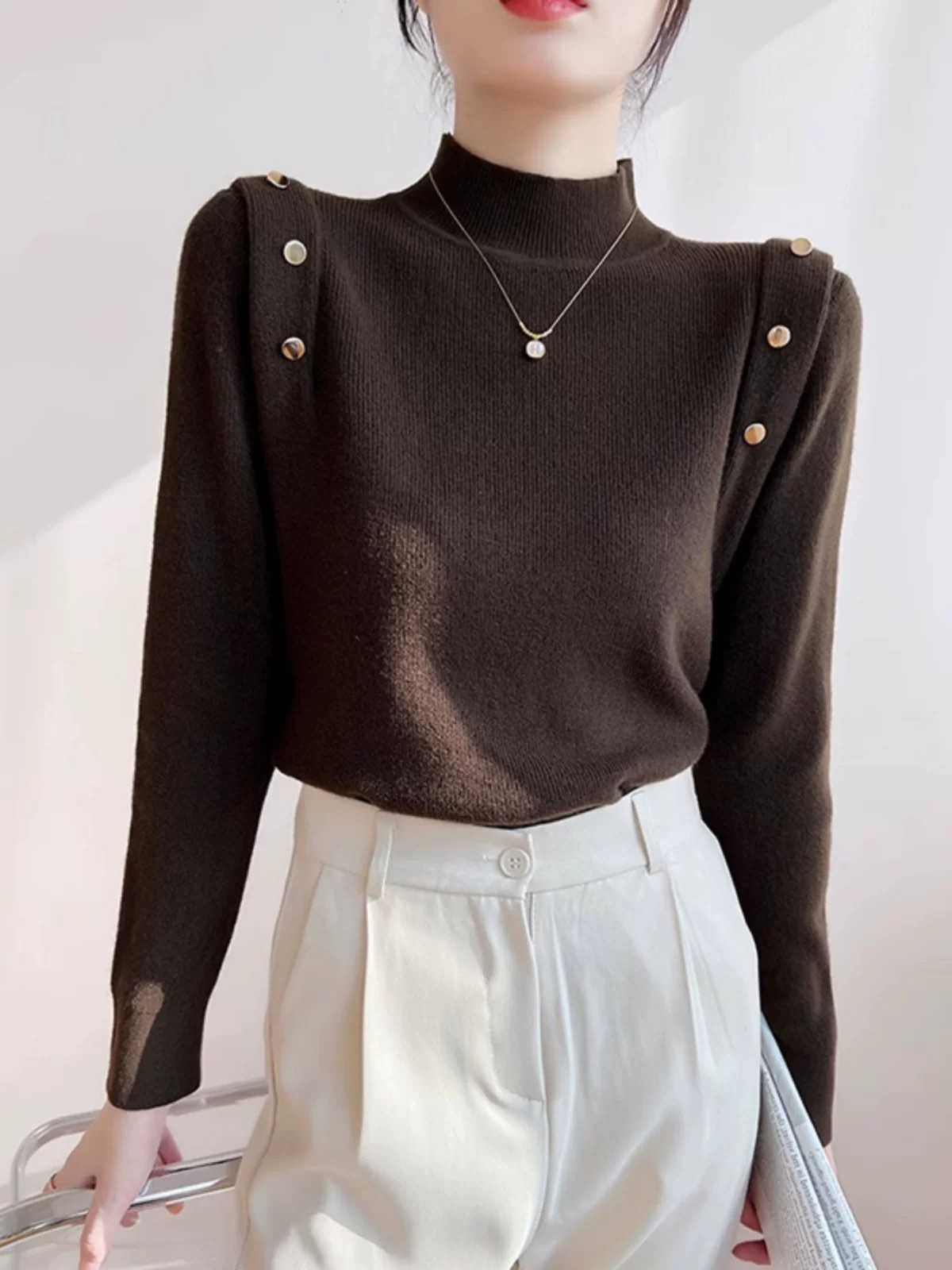 Women's Half Turtleneck Long Sleeve Knit Base Layer Sweater 2026 Winter Slim Fit - Image 2
