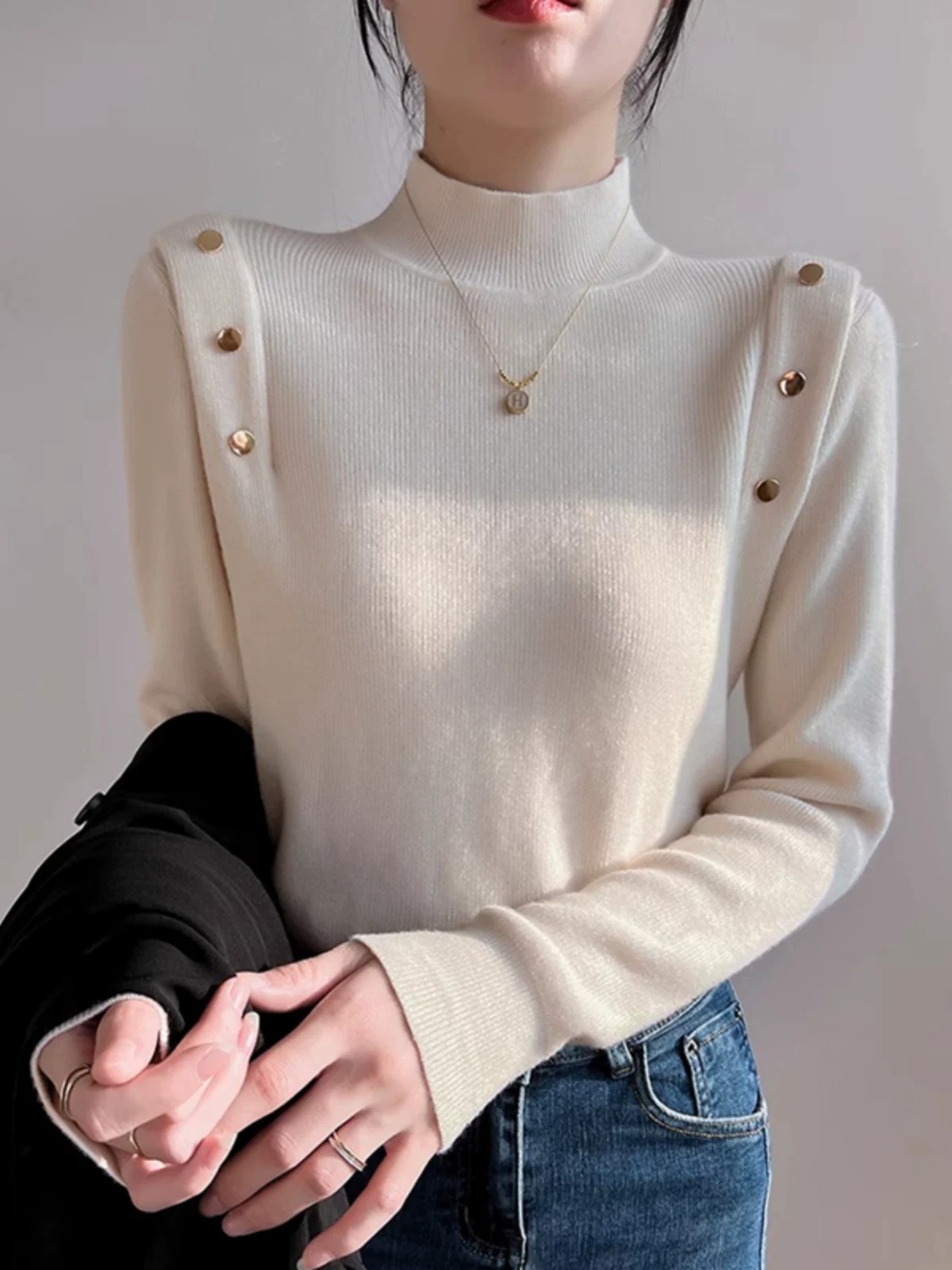 Women's Half Turtleneck Long Sleeve Knit Base Layer Sweater 2026 Winter Slim Fit
